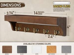 Farmhouse Key Holder for Wall - Decorative Wooden Mail Organizer with 5 Rustic Key <b>Hooks</b> and Floating Shelf for Home Decor Hall - Product Image 6