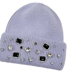 หมวกบีนนี่ผู้หญิงแบบมีคริสตัลสำหรับเด็ก หมวกบีนนี่ดีไซน์เรียบๆ พร้อมโลโก้ ขายส่ง - Product Image 1
