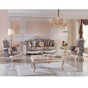 Fancy <b>7</b> <b>Seater</b> Teak Wood Livingroom Furniture Antique Gold Couch Set in Velvet Fabric Luxury Teak Wood Carved <b>Sofa</b> Set Furniture - Product Image 3