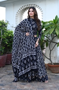 Modern Traditional Hand <b>Block</b> Cotton <b>Print</b> Lehenga Choli Set with Dupatta All Seasons Women's Wedding Party Wear Bulk Price - Product Image 3