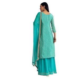 Aqua màu xanh leheriya kurta Palazzo phù hợp với với zardosi và moti làm việc Bán buôn phụ nữ dân tộc trang phục OEM quần áo nhà máy Nhà cung cấp - Product Image 5