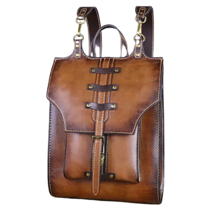 Sac à dos d'extérieur en cuir véritable, grande capacité, imperméable, écologique, pour les voyages d'affaires, l'école, multi-poches, fermeture éclair, arqué - Product Image 4