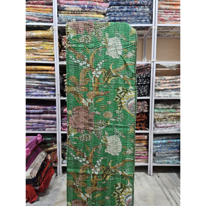 Thevintageartcraft - Sábana de Algodón Verde con Estampado Kantha Vintage Hecha a Mano, 60x90 cm, Cosida a Mano en Rajasthan para la Temporada de Invierno - Product Image 6