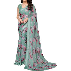 ส่าหรีผ้าฝ้ายใส่สบายกับเสื้อพิมพ์ลายสำหรับใช้ในชีวิตประจำวันหรือปาร์ตี้แบบดั้งเดิม - Product Image 4