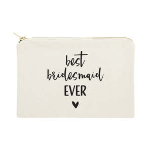 Best Bridesmaid Ever Large Cotton Canvas Cosmetic Bag Portable Practical <b>Makeup</b> <b>Case</b> Zipper Fashionable Foldable for Travel - Product Image 1