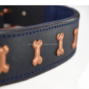 Collar de cuero ajustable para perros, personalizado, diseñado con 1 Fila de huesos de latón y hebilla acolchada - Product Image 6