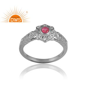 แหวนพลอยบุษราคัมสีชมพูสีเงินและสีขาวสำหรับผู้หญิงเครื่องประดับดีไซน์ตามสั่งของขวัญสำหรับผู้หญิง - Product Image 1