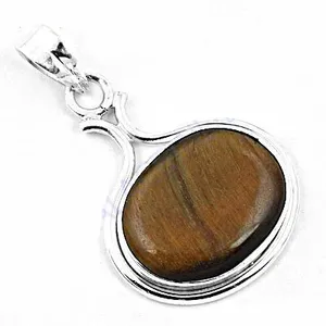 Pendentif en argent 925 avec œil de tigre et plaqué or, bijoux en pierres précieuses pour femmes, breloques en acier inoxydable - Product Image 3