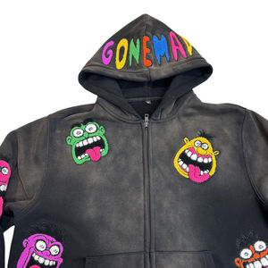 Meilleure vente Patch Chenille Zipper Hoodie Applique Serviette Broderie Casual Personnalité 50% Coton Lavé Polaire À Capuche pour Hommes - Product Image 3