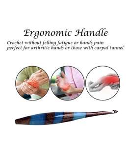 Crochets à crochetage ergonomiques en résine époxy faits à la main, mélange de bois, aiguilles à tricoter de 3 mm à 12 mm, différentes tailles, manche souple - Product Image 5