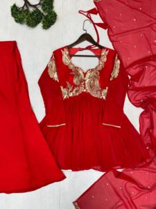 ชุดปาร์ตี้งานแต่งงานผ้าจอร์เจียแบบหนาชุดเดรสพลัสซินเคอร์ติสีแดงแบบพิเศษดูต้าสุดพิเศษเสื้อผ้าชาติพันธุ์ล่าสุดสำหรับผู้หญิง - Product Image 6