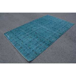 Alfombra turca Vintage azul moderna, 5,2x8,5 pies, respaldo de látex de lana, patrón Rectangular, altura de pila de felpa para uso en el coche de la sala de estar - Product Image 2