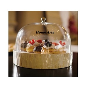 Simple Design Galvanized Cake Server <b>With</b> Glass Dome Customized Size Round Shape Sweets Pastry Server <b>With</b> <b>Lid</b> - Product Image 4