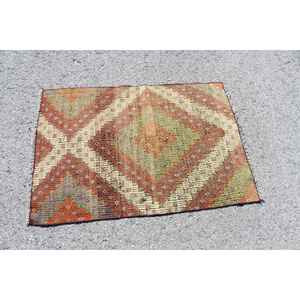 Alfombra Turca Vintage de 2.6x3.8 pies, Alfombra Pequeña, Alfombra de Lana Roja Kilim - Product Image 3