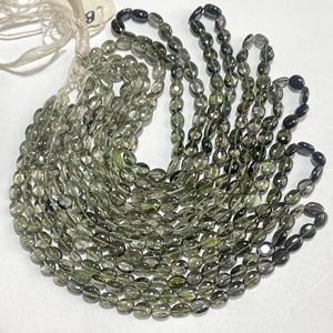 Perles de forme ovale lisse en tourmaline verte, perles ovales unies en pierres précieuses naturelles, fournitures de perles en gros - Product Image 1