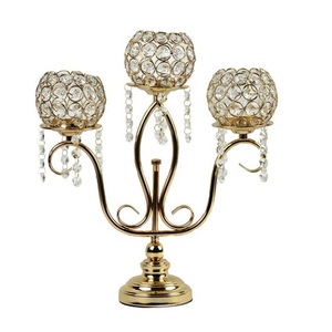 เชิงเทียนคริสตัลสีทองทรงสูงเชิงเทียนที่ทำด้วยมือประดับด้วยคริสตัลแบบแขวนเพื่อการตกแต่งบ้านที่หรูหรา - Product Image 3