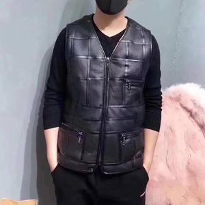 Winter <b>Men</b> Genuine Leather Fur One-piece Wool Inner Waistcoat Male <b>Velvet</b> Sleeveless Bodywarmer <b>Jacket</b> - Product Image 6