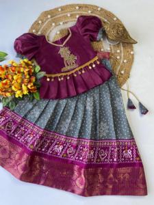 ชุด lehenga choli ผ้าโดลาผ้าไหมสำหรับเด็กทำงาน zari - Product Image 5