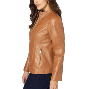 Veste en cuir marron Chaqueta De Cuero hiver chaud mode en cuir véritable Bomber veste à glissière en cuir PU veste pour femme - Product Image 1
