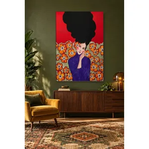 Fida Woman Among Orange Flowers on Red Background Impression sur toile - Product Image 3