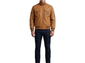 Vestes en cuir de vachette de bonne qualité, vestes bomber décontractées pour hommes, col montant en cuir véritable - Product Image 3