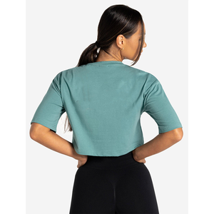 Top corto verde azulado de la mejor calidad para mujer, camiseta informal de manga corta para Yoga, gimnasio, Fitness, hombros caídos, suave, elástico, elegante, de verano - Product Image 5