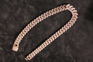 Elegant Diamond 10K <b>Solid</b> <b>Gold</b> 14mm Cuban Chain Full Rose <b>Gold</b> for Certified Wedding Party Fashion Unisex 22 Inch - Product Image 2