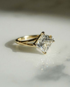 Fine 4 Ct Princess Cut VVs Moissanite Solitaire Diamond <b>Split</b> Shank Engagement <b>Ring</b> for Women by 925 Sterling Silver - Product Image 4