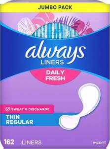 Forros finos Always Daily Fresh, absorbencia regular, delineadores de bragas sin perfume, 162 unidades - Product Image 5