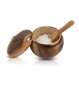 Azucarero de madera tallado a mano con cuchara, hoteles-mesa para villas y acabado rústico, olla/cuenco de almacenamiento de alimentos para el hogar - Product Image 3