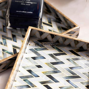 Tradebyd Bandeja de madera MDF pulida Bandeja de madera decorativa para aperitivos Bebidas y decoración del hogar - Product Image 3