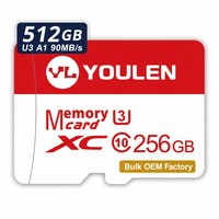 Carte Micro SD en gros 128 Go 256 Go 512 Go U3 A1 90 Mo/s Classe 10 Carte mémoire TF Prix usine OEM en vrac