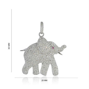 Charme éléphant aux yeux de rubis en diamant naturel pavé, pendentif en argent sterling 925, bijoux fins en gros - Product Image 1