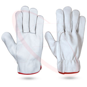 Guantes de trabajo de conductor de cuero dividido de piel de vaca blanca con máxima protección Guantes traseros elásticos fruncidos OEM sin forro - Product Image 1