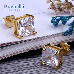 Boucles d'oreilles Offre Spéciale en argent sterling 925 14 carats en or blanc coupe rayonnante style hip hop pour hommes - Product Image 2