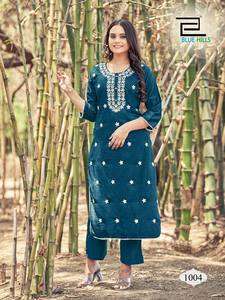 New Designer Heavy Silk Embroidery Work Salwar Kameez Set Party Wear Kurti Pant Top Ethnic Wear Wholesale with Natural Waistline - Product Image 5