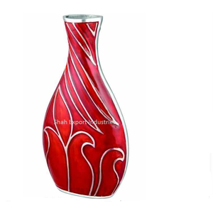 Meilleure vente de vase à fleurs en métal émail rouge fini pour la maison et le mariage vase floral fait main décoratif de table - Product Image 1