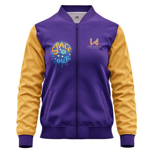 Chaqueta de cuello redondo Bomber Varsity de béisbol Unisex, diseño personalizado, bordado de calle alta, retales de primavera, cremallera suelta frontal - Product Image 1