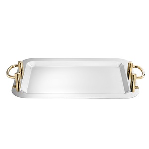 Bordure gaufrée Finition plaquée argent Bordure gaufrée Forme carrée Plateau de service en métal Vaisselle Plateaux de service alimentaire - Product Image 6