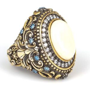 925 Sterling <b>Silver</b> Men's <b>Statement</b> <b>Ring</b> with Natural Aquamarine Ivory Zircon Stones Bezel Setting Inlay Everyday Wear - Product Image 3