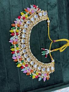 Perla de mar de agua dulce Moissanite Kundan gargantilla collar indio boda collar conjunto joyería perlas collar - Product Image 5