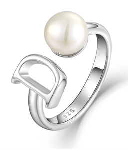 Bague ouverte en argent sterling 925 avec initiale A-Z en perle, bague personnalisée avec lettre, taille US 7, bijoux sur mesure - Product Image 3