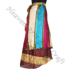 Rajasthani Double Layer Magic Silk Long <b>Wrap</b> <b>Skirt</b> Boho Stylish Multi Color Summer Wear Comfortable Fashion Hippie Style - Product Image 3