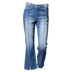 Jean en denim évasé taille haute pour femme, style vintage écologique, mélange polyester/coton, fermeture éclair, longueur intégrale - Product Image 4
