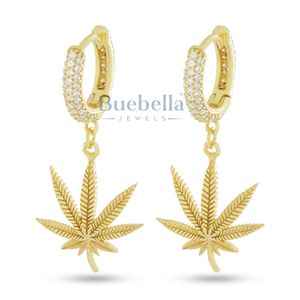 Nuevos pendientes minimalistas de hoja de arce Hip Hop con diamantes, joyería de gota de Zirconia cúbica de hielo para mujeres y niñas - Product Image 1
