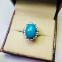 Bijou de Mariage Victorien Élégant en Argent Sterling 925 Plaqué Or avec Zircon Cubique Turquoise Forme Gemme, Sertissage Clos, Fait Main, Fin et Raffiné