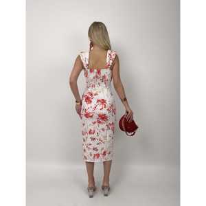 Vestido Ajustado de Satén 4019 con Diseño sin Tirantes y Estampado Digital con Tirantes de Globo - Product Image 3