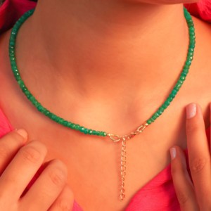 GOODSTONE, collar de oro amarillo de Plata de Ley 925 para mujer, 14 tamaños, Esmeralda Natural, cuentas lisas, joyería de piedra natal, chapado en oro - Product Image 3
