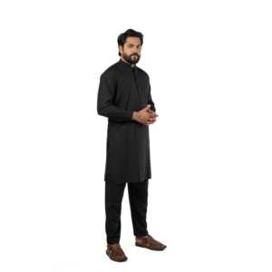Nadeem Kurta para hombre, color negro liso, A-7, corte regular, elegante y con estilo - Product Image 1