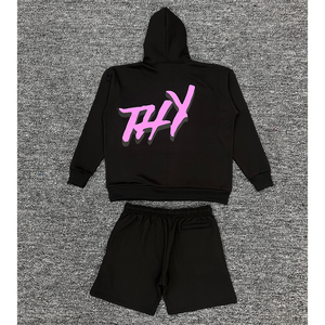 Vente en gros de vêtements d'été pour hommes Dongguan Ensemble 2 pièces short et t-shirt imprimés délavés à l'acide avec logo personnalisé respirant et confortable - Product Image 5